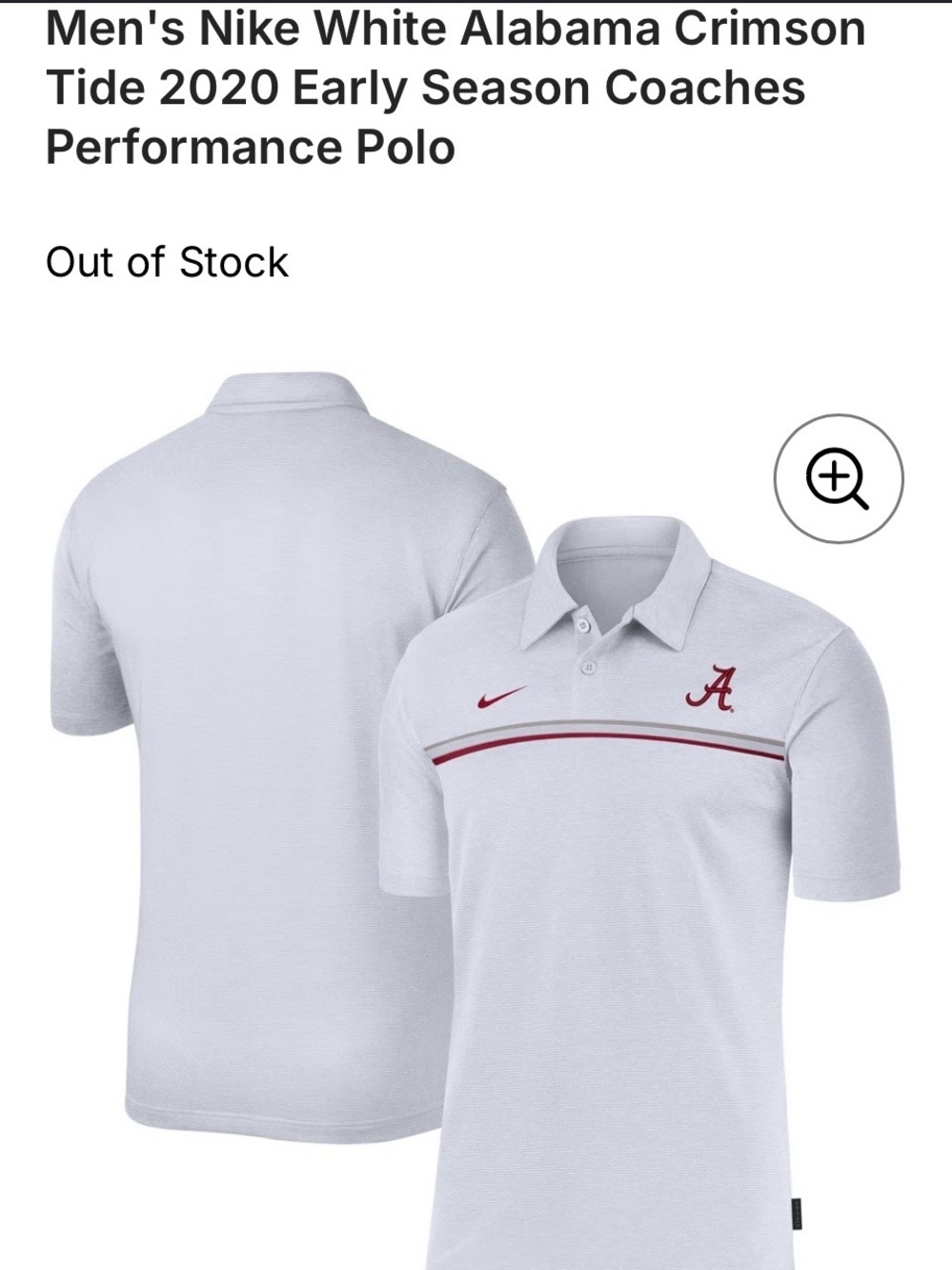 NWT Men's Nike White Alabama Crimson Tide Coaches Performance Polo XL